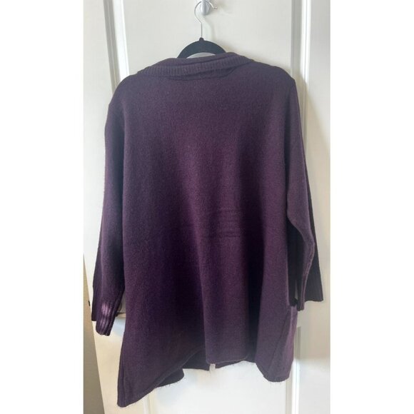 CJ BANKS Open Front Cardigan Dark Purple Stretch Knit 2X Plus Oversized pockets - Picture 2 of 5